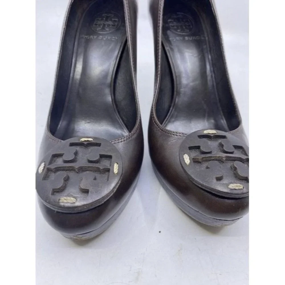 Tory Burch Brown Leather Mid Heel Pumps Size Us